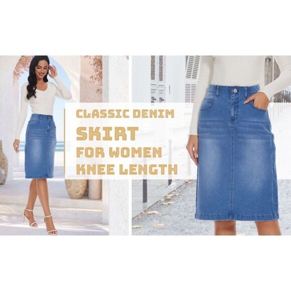 Denim Skirt for Women Knee Length,high Waist Split size small, Midi stretch - Picture 4 of 5
